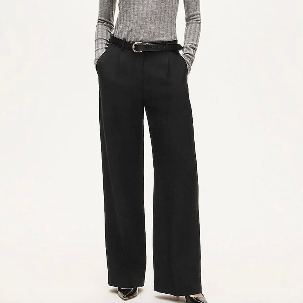 J.Crew Black Trousers Essential Wide Leg Pant Pleated Trousers Size 12